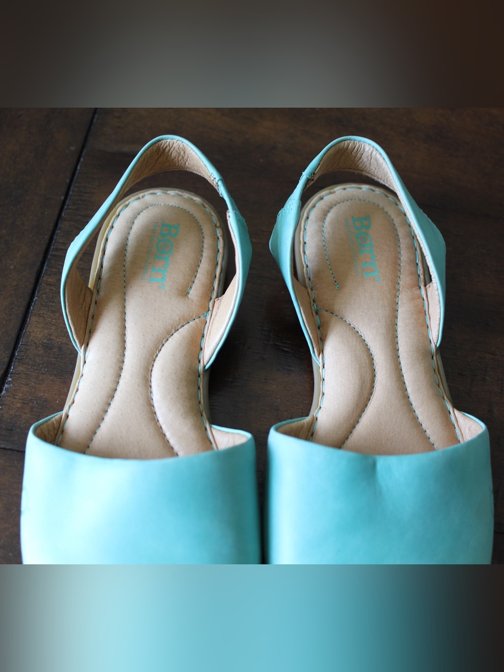 Born Aqua Leather Slingback Sandals 9M Comfort Coastal Chic - Picture 2 of 12